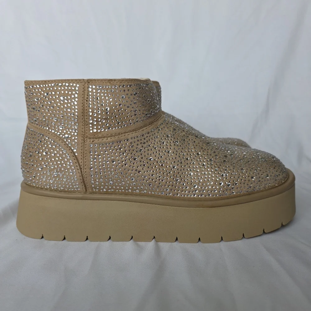 Beige Missy Boots Bling Platform Booties Memory Foam Rhinestone  Wild Fable